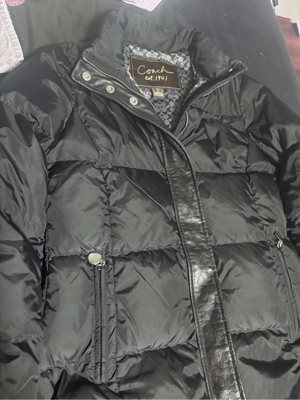 Coach Black Quilted Puffer Jacket with Signature Trim